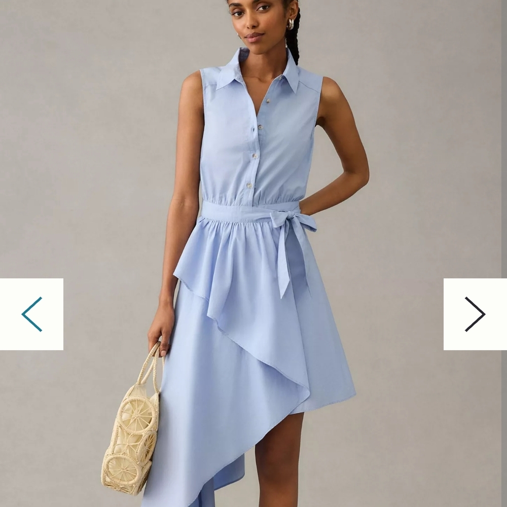 Anthropologie Light Blue Sleeveless Asymmetrical Shirt Dress